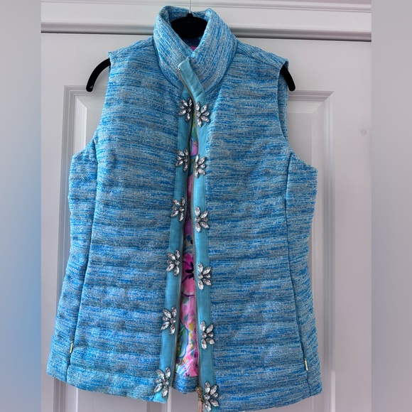 Lilly Pulitzer Noella Embellished Vest SZ M Turquoise Oasis Resort Boucle - Picture 5 of 16
